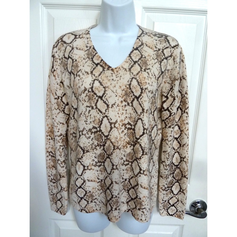 Peck & Peck Womens Large Cashmere Silk Sweater Snakeskin V-Neck Pullover Luxury
